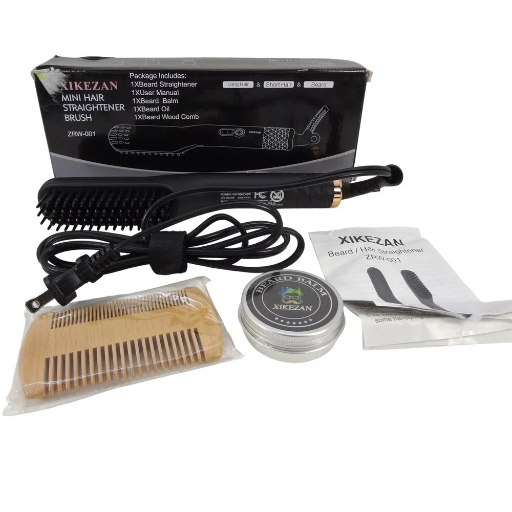 XIKEZAN Mini‎ Hair Straightener Brush ZRW-001 Beard Straightening Kit Black Gold